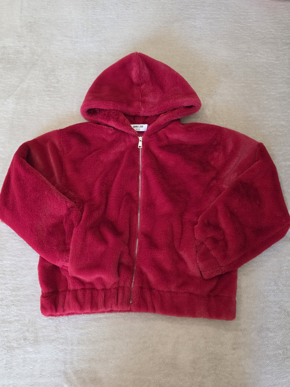 Double Zero Plush Hooded Zip-Up in Bright Red Size:Lovely Large